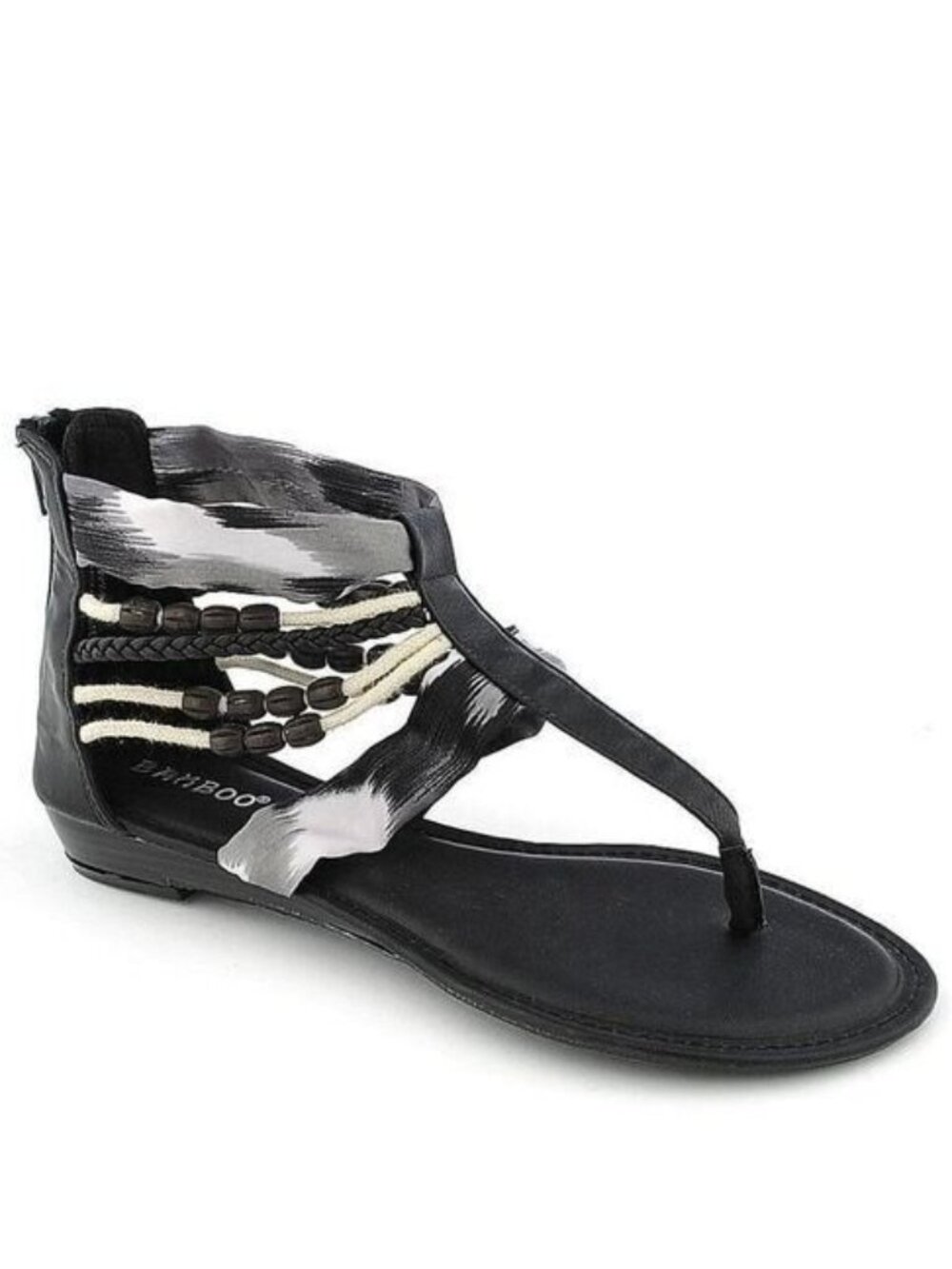 Bamboo Women's 7.5 Wood Beads Gladiator Flip Flop Thong Wedge Summer Sandals NEW